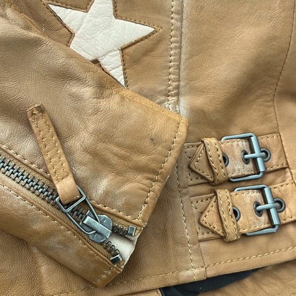 NWOT MARITIUS CHRISTY STAR MOTO LEATHER JACKET IN CARAMEL AND TAN BLUSH - Picture 10 of 15